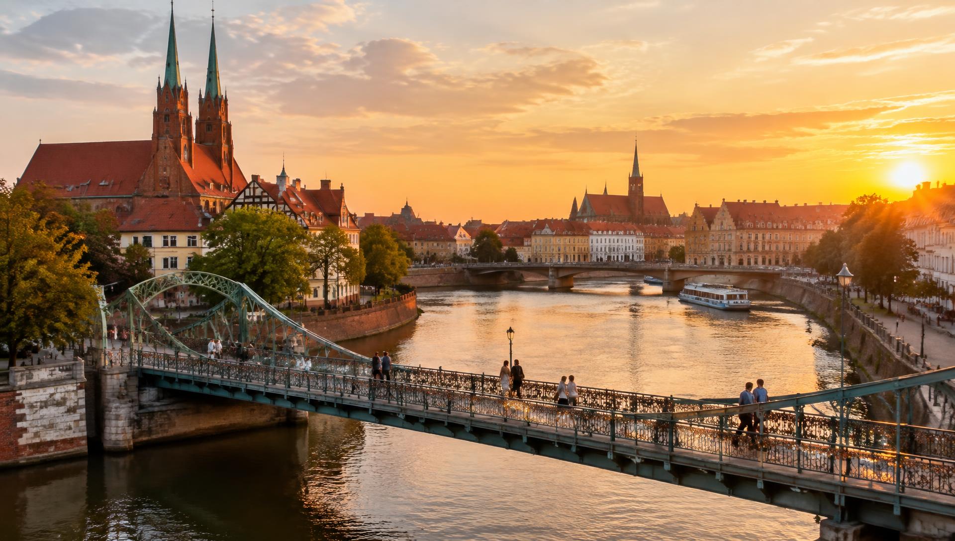 Bridges over the Oder river in Wrocław at golden hour
